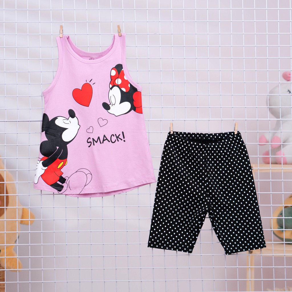 Đồ bộ bé gái BOMINES, in hình Mickey, mặc nhà mát mẻ dễ chịu cho bé 2- 9 tuổi, 12- 27kg DOBOBALOMICKEYMINNIE