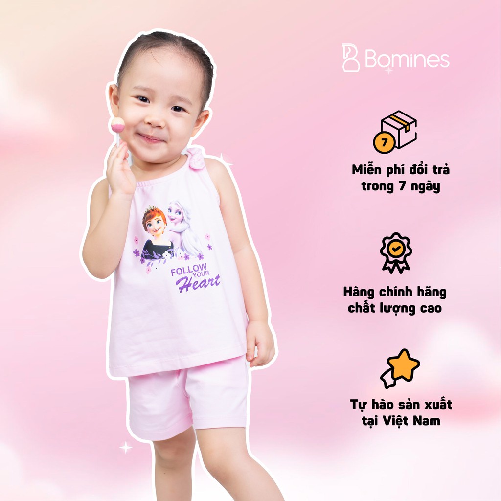 Đồ bộ bé gái mặc nhà Elsa BOMINES thun cotton hình in hoạt hình xinh xắn 3- 10 tuổi, 12- 30kg DOBONOVAIELSAANNA