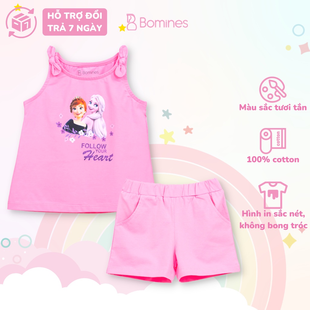 Đồ bộ bé gái mặc nhà Elsa BOMINES thun cotton hình in hoạt hình xinh xắn 3- 10 tuổi, 12- 30kg DOBONOVAIELSAANNA