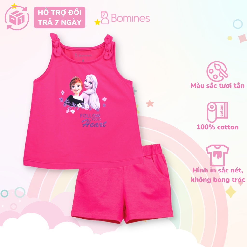 Đồ bộ bé gái mặc nhà Elsa BOMINES thun cotton hình in hoạt hình xinh xắn 3- 10 tuổi, 12- 30kg DOBONOVAIELSAANNA