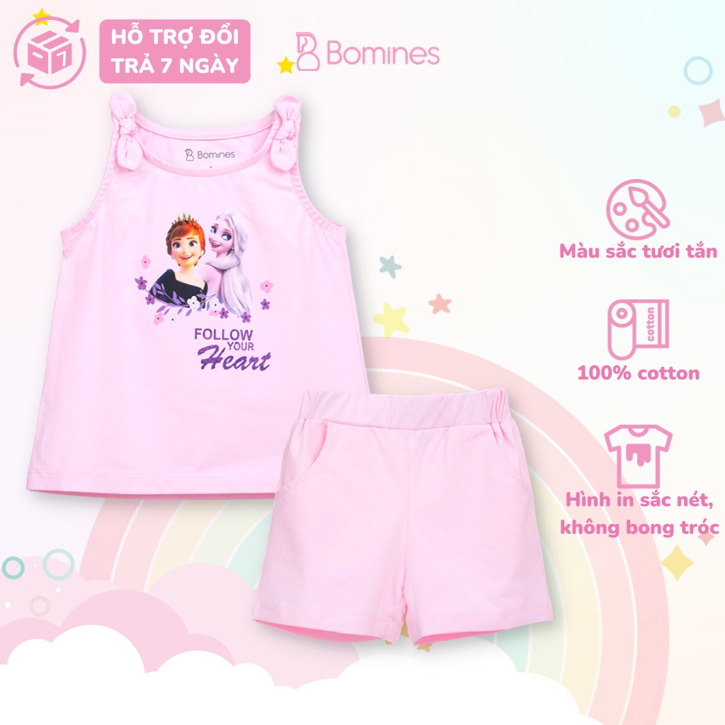 Đồ bộ bé gái mặc nhà Elsa BOMINES thun cotton hình in hoạt hình xinh xắn 3- 10 tuổi, 12- 30kg DOBONOVAIELSAANNA
