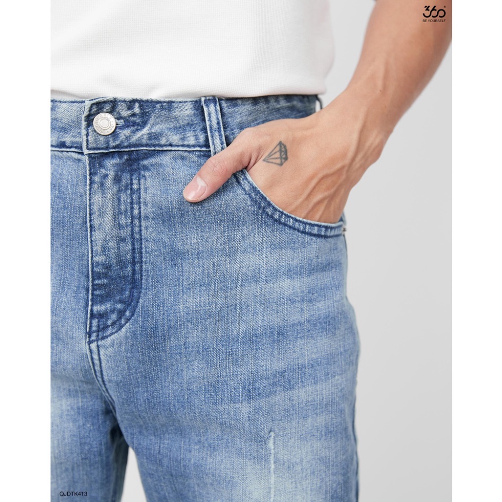 Quần Jean Nam Rách Màu Xanh Denim Form Slimfit Trẻ Trung Thương Hiệu - QJDTK413