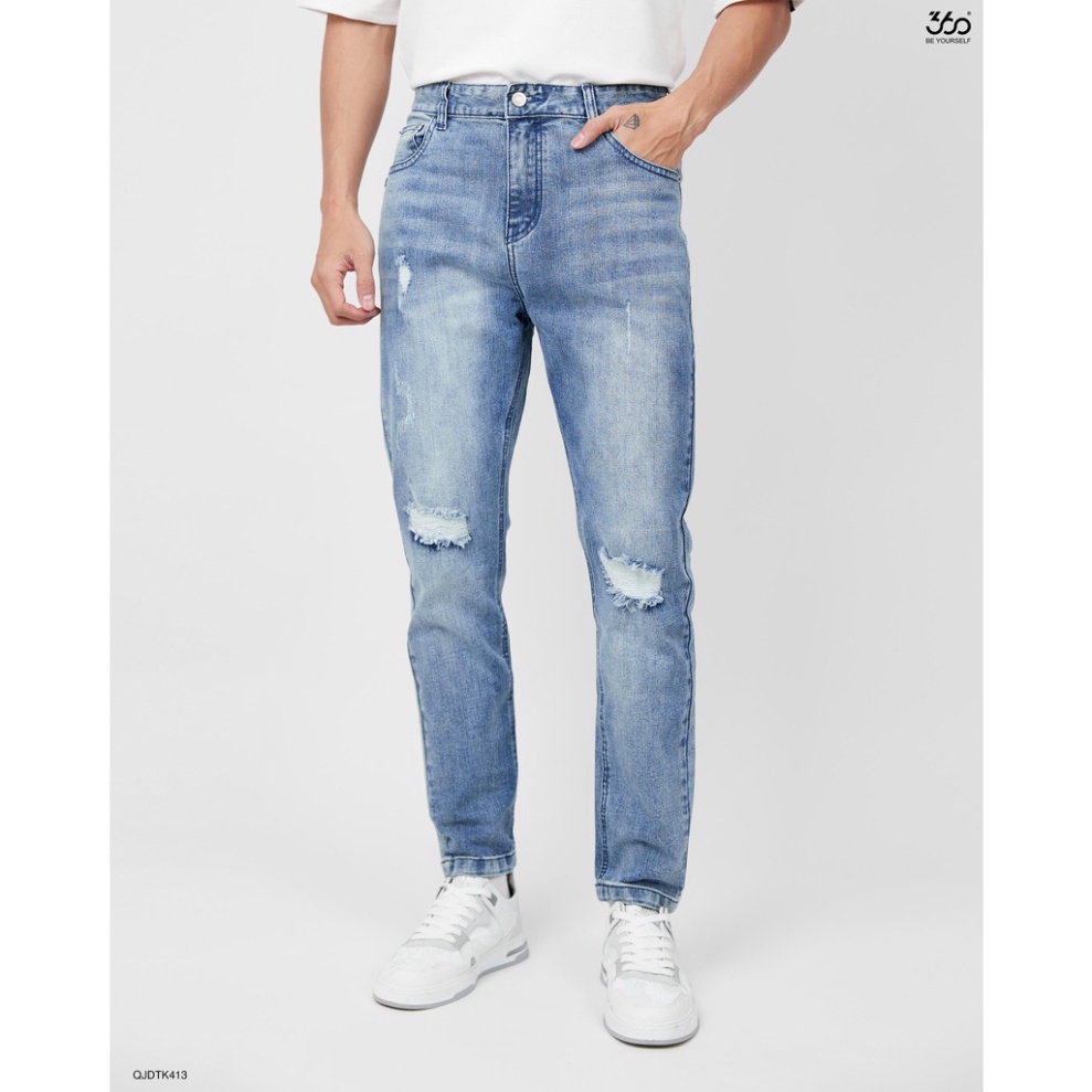 Quần Jean Nam Rách Màu Xanh Denim Form Slimfit Trẻ Trung Thương Hiệu - QJDTK413