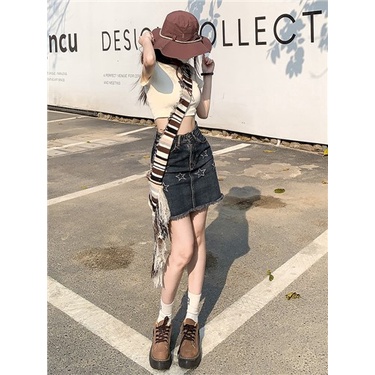 Jiashucheng Chân Váy Denim Ngắn Dáng Chữ a Lưng Cao Thêu Ngôi Sao Phong Cách Mỹ Thời Trang Mùa Hè 2023 Dành Cho Bạn Nữ