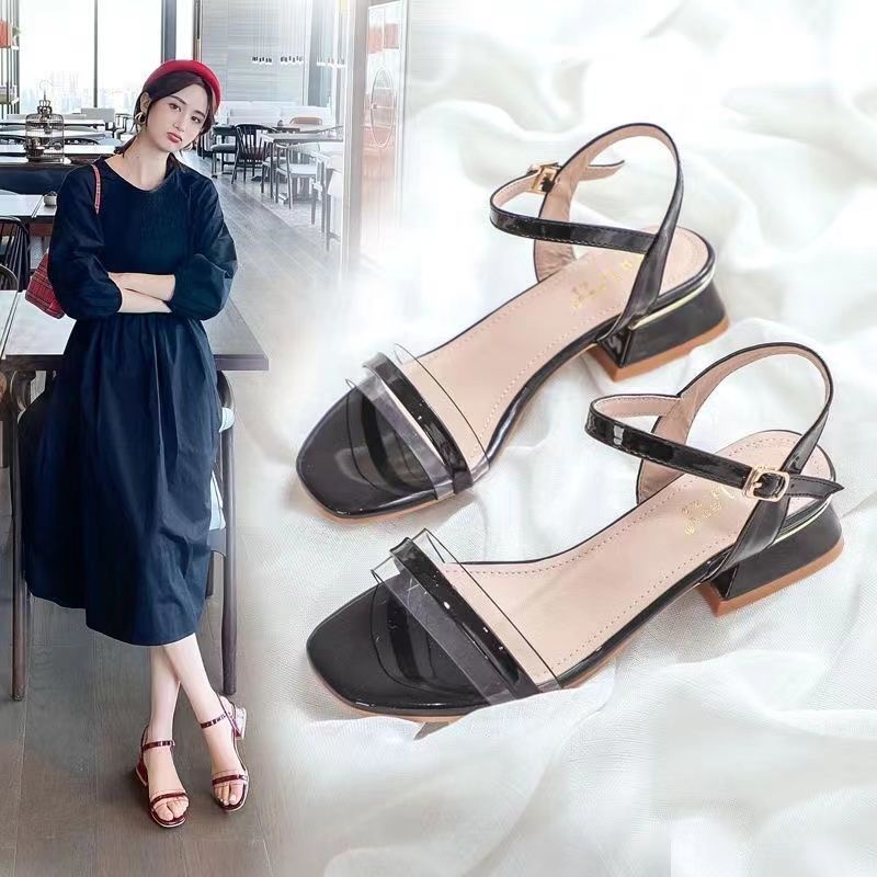 Giày Sandal Da Mềm Gót Thấp Dày Thời Trang Mùa Hè Thanh Lịch Dễ Phối Đồ Cho Nữ