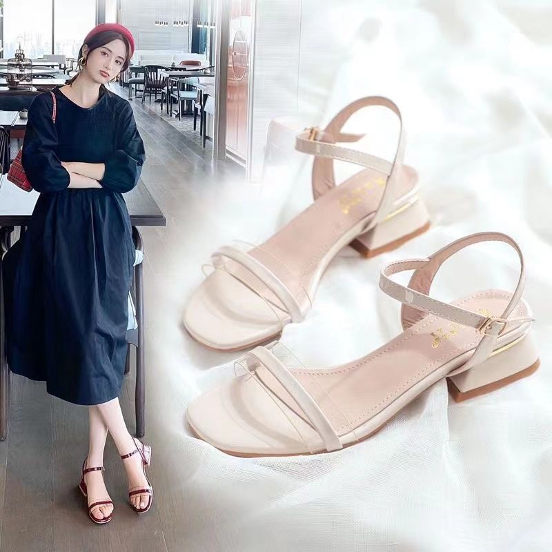 Giày Sandal Da Mềm Gót Thấp Dày Thời Trang Mùa Hè Thanh Lịch Dễ Phối Đồ Cho Nữ