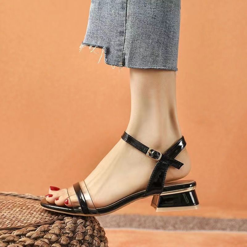 Giày Sandal Da Mềm Gót Thấp Dày Thời Trang Mùa Hè Thanh Lịch Dễ Phối Đồ Cho Nữ