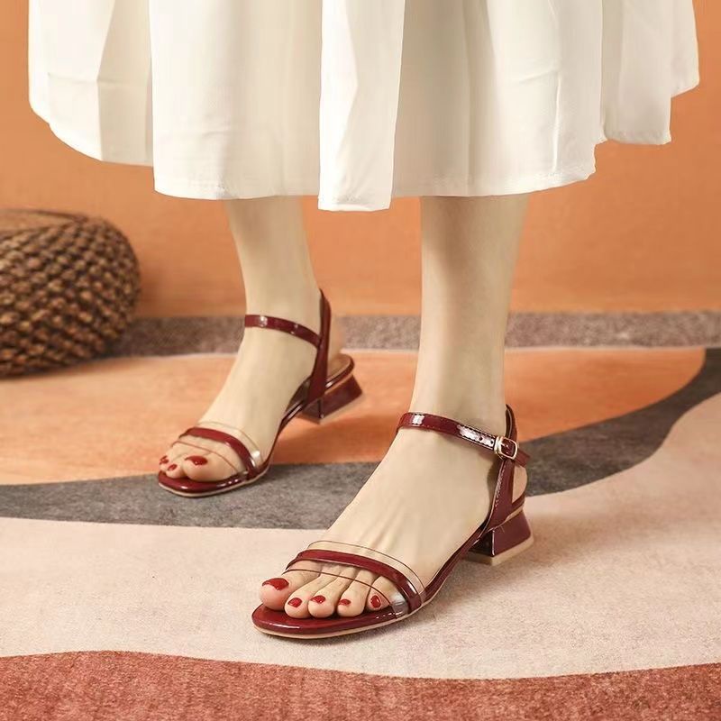 Giày Sandal Da Mềm Gót Thấp Dày Thời Trang Mùa Hè Thanh Lịch Dễ Phối Đồ Cho Nữ