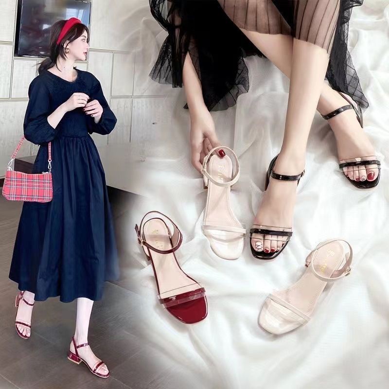 Giày Sandal Da Mềm Gót Thấp Dày Thời Trang Mùa Hè Thanh Lịch Dễ Phối Đồ Cho Nữ