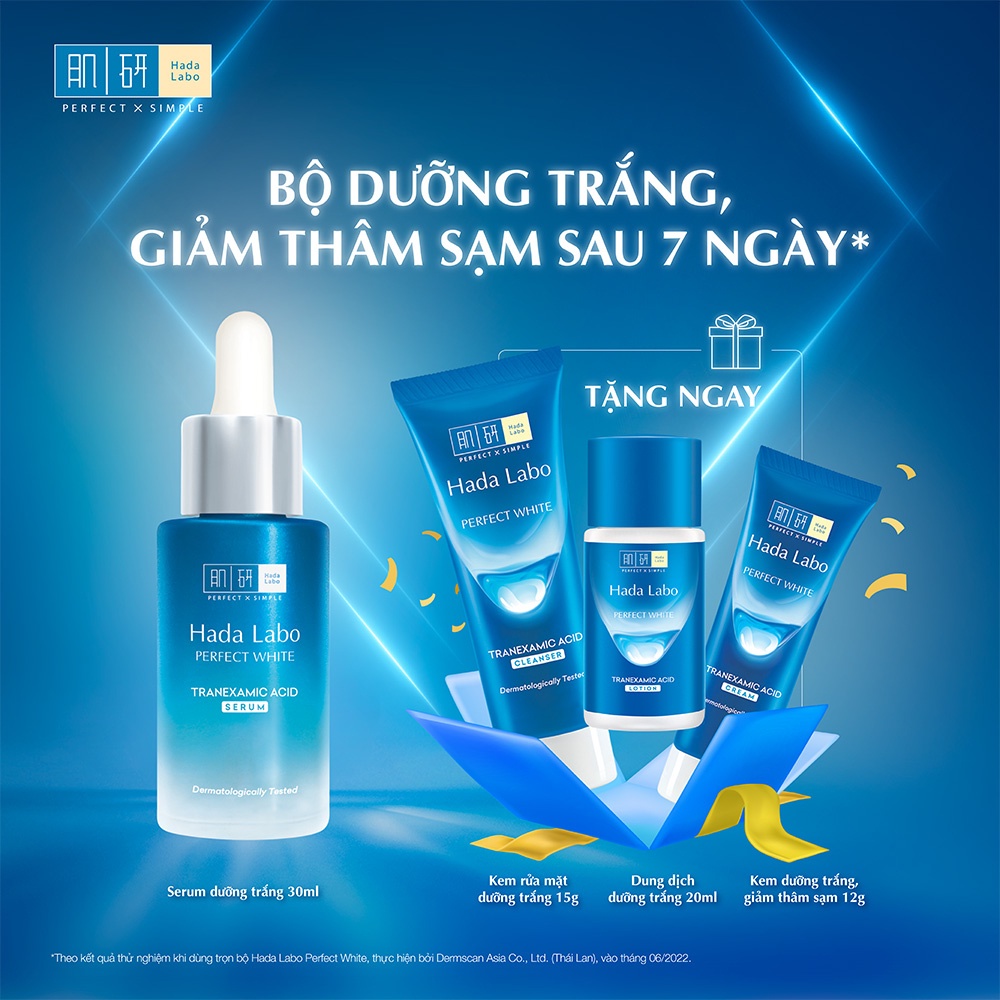 Hộp quà Serum dưỡng trắng da tối ưu Hada Labo Perfect White Tranexamic Acid Serum 30ml (TẶNG Bộ Travel kit dưỡng trắng)