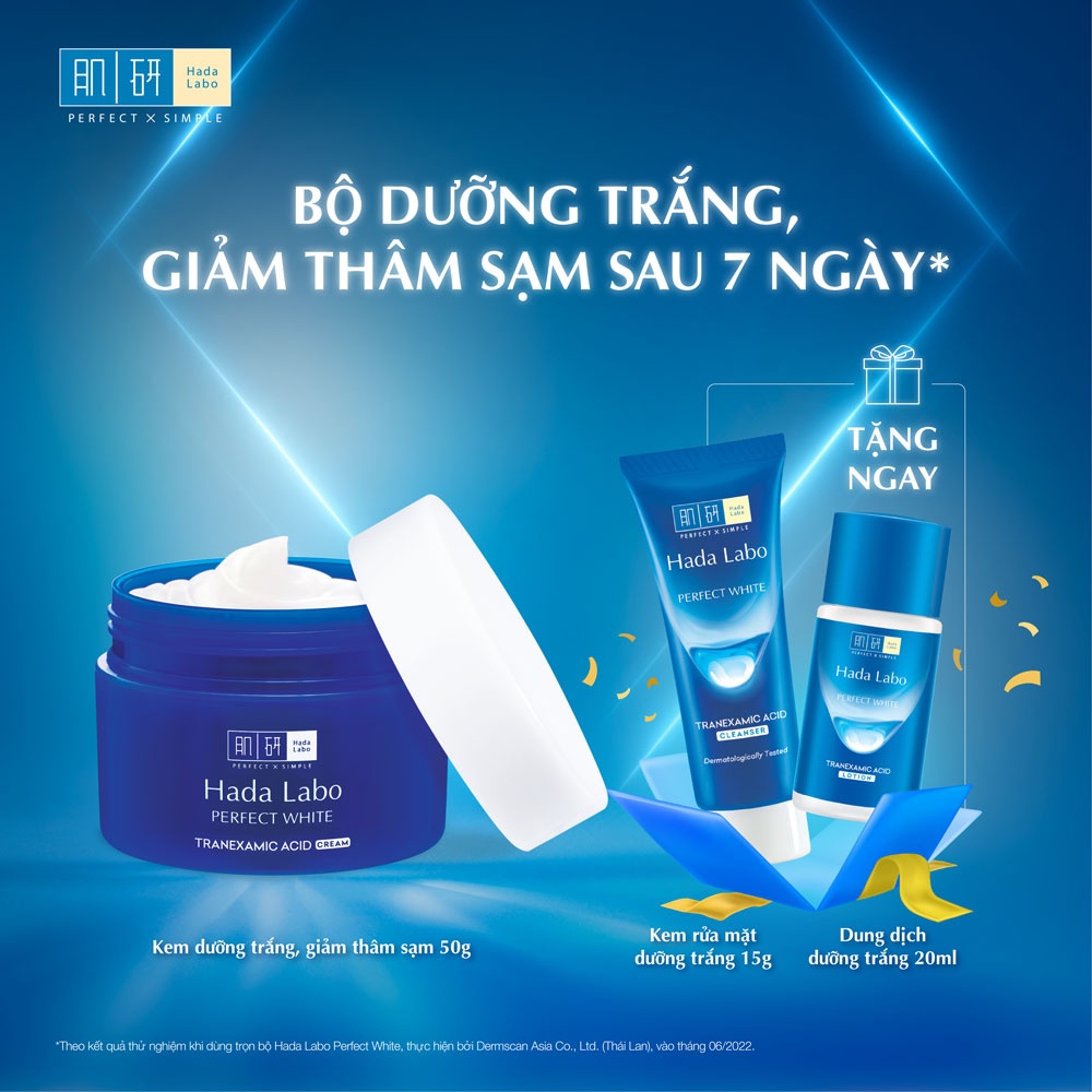 Hộp quà Kem dưỡng trắng da tối ưu Hada Labo Perfect White Tranexamic Acid Cream 50g (TẶNG Cleanser 15g + Lotion 20ml)