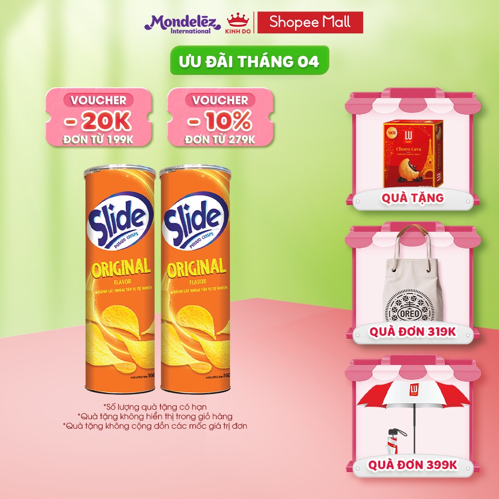 Snack Bánh Lát Khoai Tây Slide Vị Truyền Thống, 160g (Combo 2 Hộp)