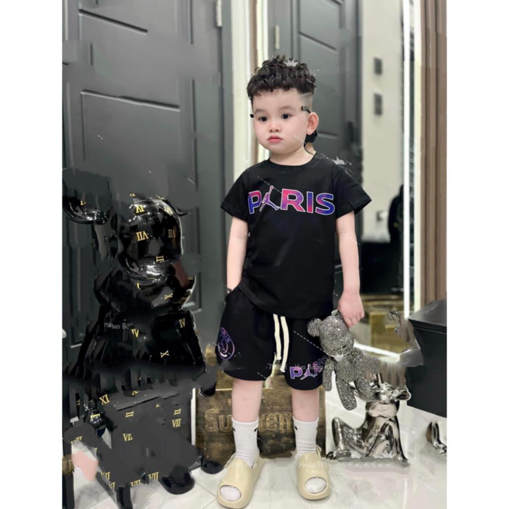 Bộ quần áo thun paris tím cho bé, set áo phông quần short trẻ em unisex,hekids
