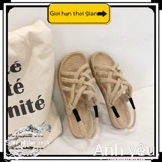 Giày sandal đan rơm phong cách retro hàn quốc mới cho nữ