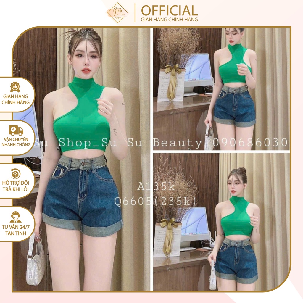 Áo Croptop Nữ Cổ Lọ Khoát Sâu, Chất Thun Borip Dày Đẹp Co Giãn, Thoáng Mát, Thiết Kế Freesize Cho Nữ Từ 40-52Kg