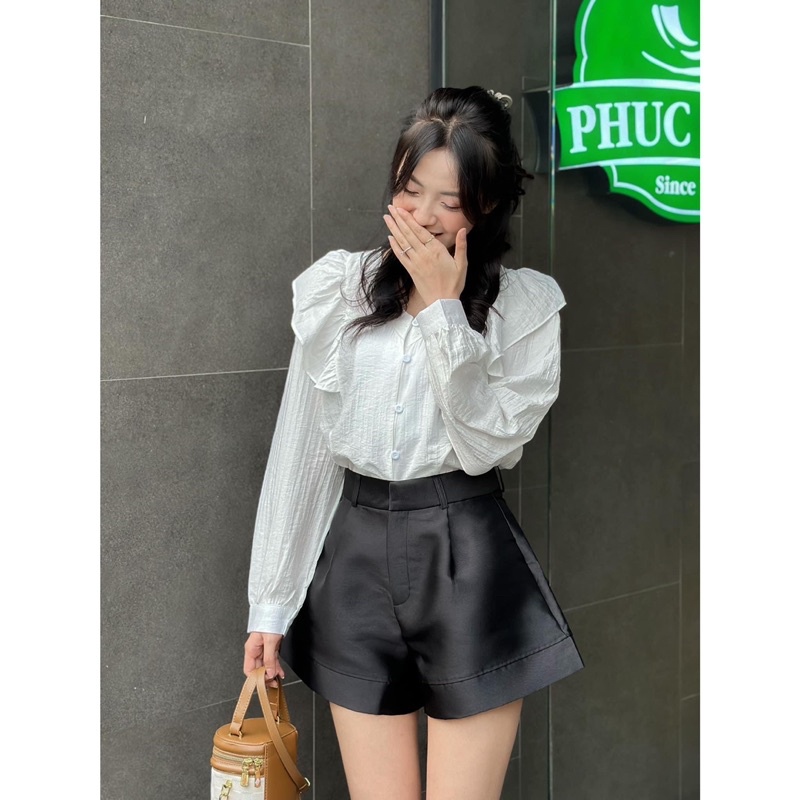Áo Kiểu - 2307 - Cổ V Ren - Bèo Dọc - Tay Phồng