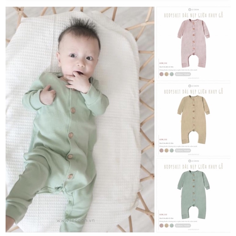 Bộ liền body dài tay cúc bấm vải đẹp mềm mịn