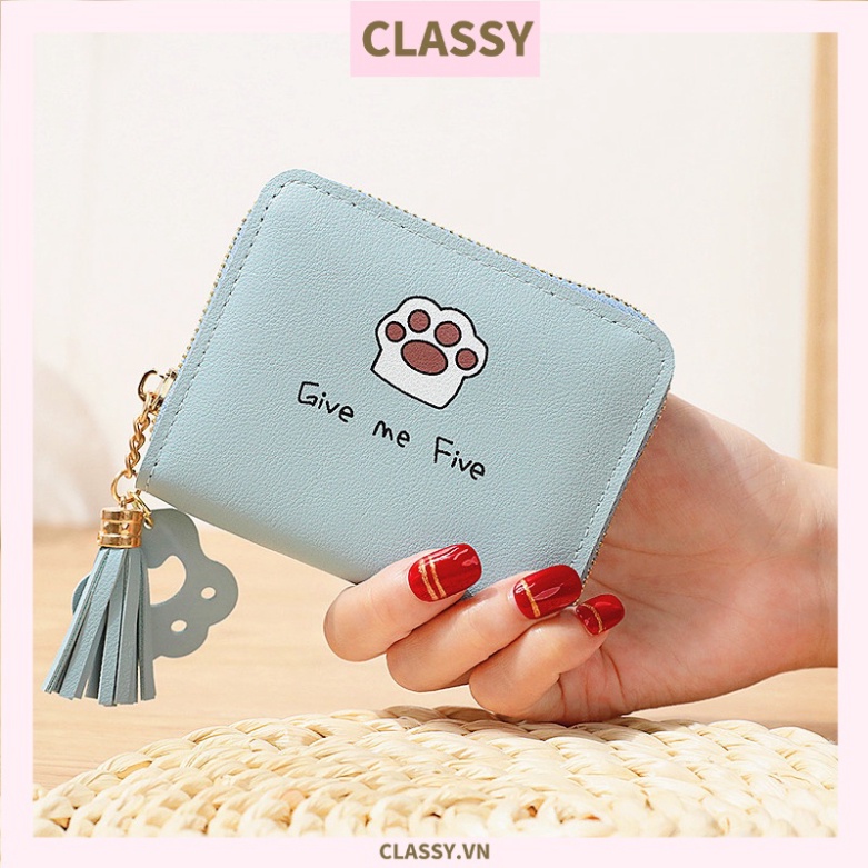 Ví nữ mini Classy cẳng bàn chân chó có đính tua rua đựng tiên phong cách korea xinh đẹp T1160