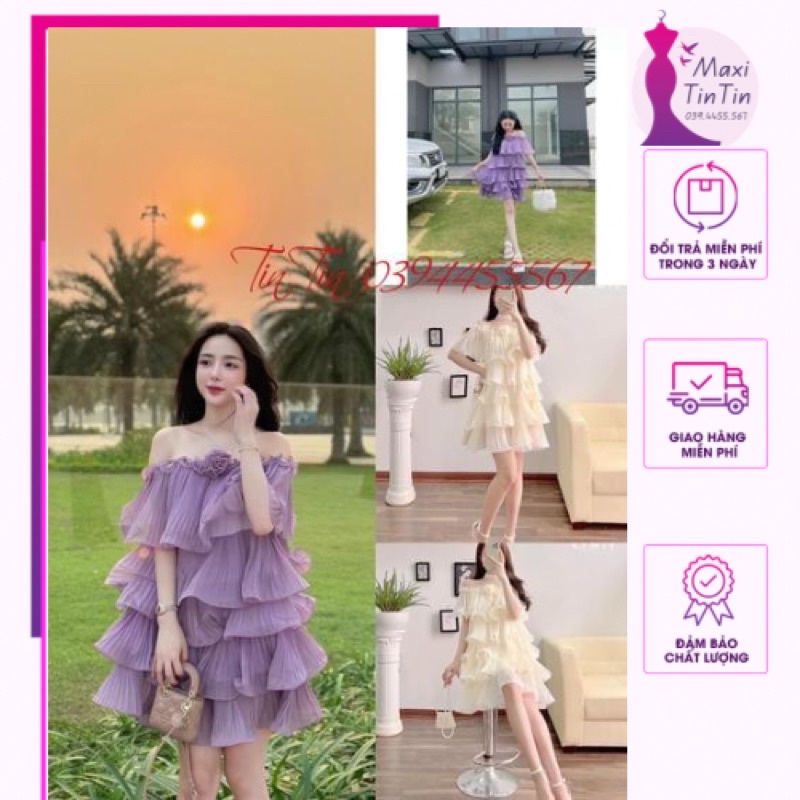 Đầm váy cổ yếm dập ly chiffon tag hoa phong cách sang chảnh tiểu thư vintage