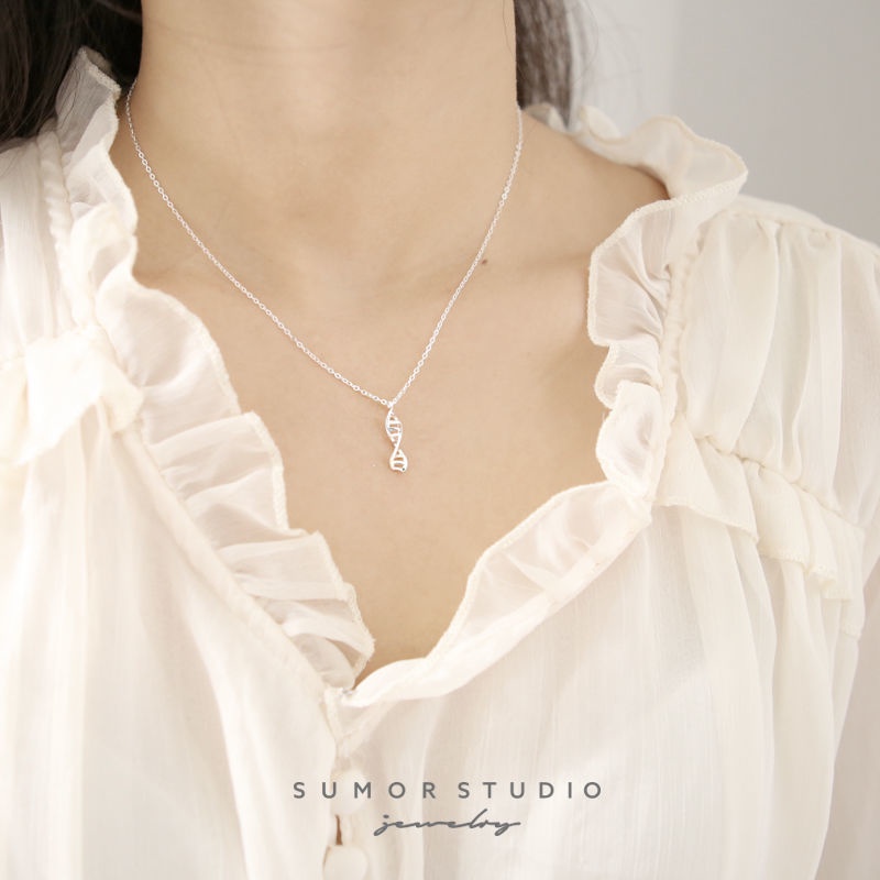 Vòng cổ Mạ Bạc 925 Mặt Hình Phân Tử DNA helix Cá Tính Dễ Phối Đồ Cho Nữ