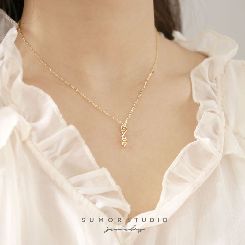 Vòng cổ Mạ Bạc 925 Mặt Hình Phân Tử DNA helix Cá Tính Dễ Phối Đồ Cho Nữ