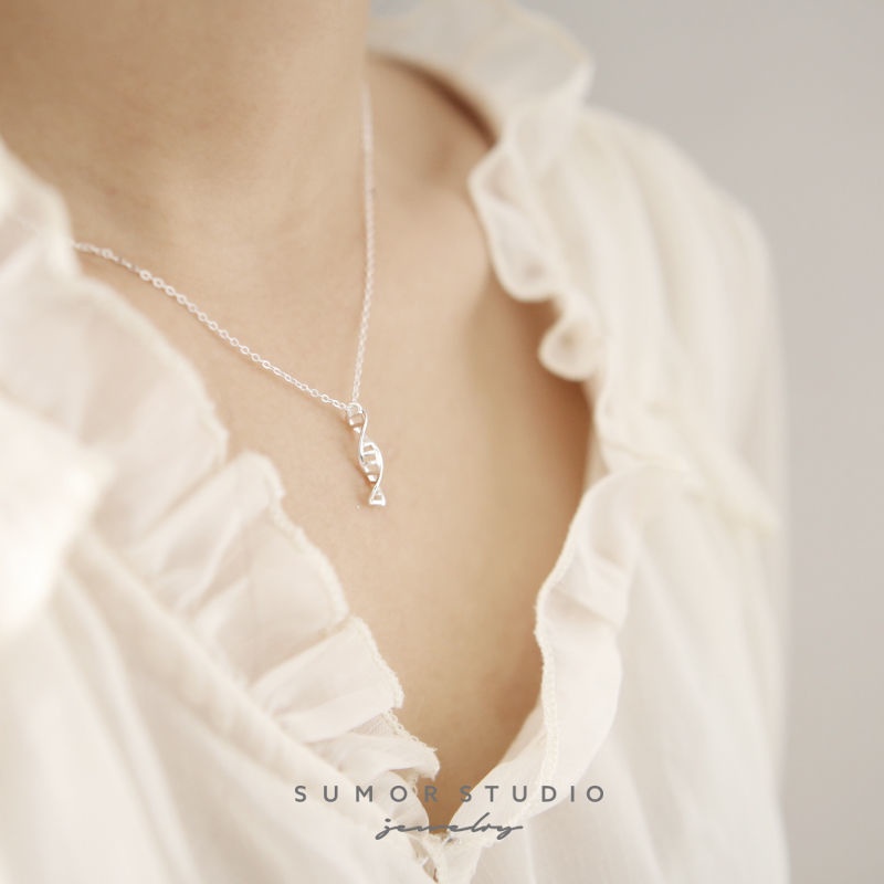 Vòng cổ Mạ Bạc 925 Mặt Hình Phân Tử DNA helix Cá Tính Dễ Phối Đồ Cho Nữ