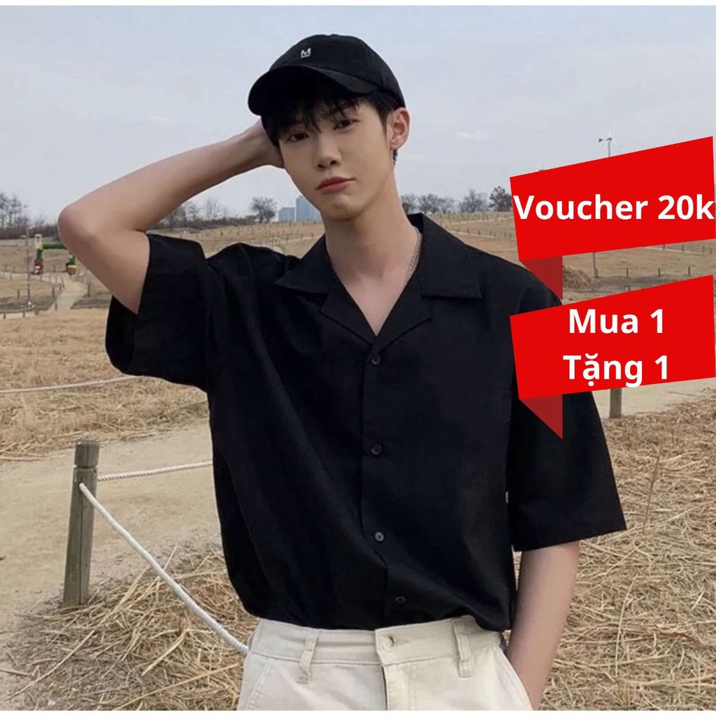 Áo Sơ Mi Ngắn Tay Nam Nữ Cổ Vest Trơn Trắng Đen Be - Kiểu Sơ Mi Cộc Tay Form Rộng Hàn Quốc Cổ Style Đức Vnicestore