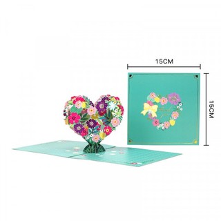 Thiệp 3D hiệu ứng nổi cảm ơn thank you hình trái tim màu xanh