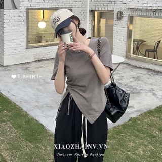 Áo Thun Tay Ngắn Dáng Rộng Thiết Kế Xẻ Tà Quyến Rũ Cho Nữ