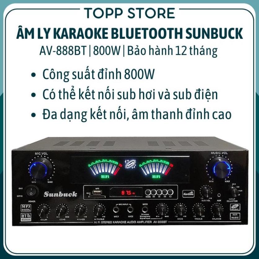 Âm ly karaoke bluetooth Sunbuck AV-888BT - Bảo hành 12 tháng - Amply karaoke gia đình công suất lớn, đa dạng kết nối, có