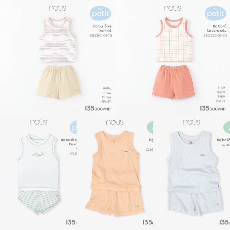 Bộ ba lỗ của nous cho bé trai và bé gái từ 6 tháng đến 3 tuổi