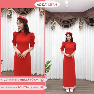 Áo dài truyền thống - áo dài cách tân đỏ lụa mĩ tay bồng màu đỏ-bb015