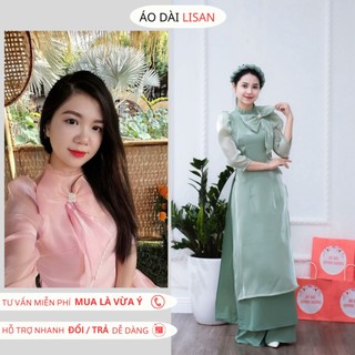 Áo dài cách tân - áo dài truyền thống đính nơ cổ chun tay lỡ lụa cao cấp-bb01
