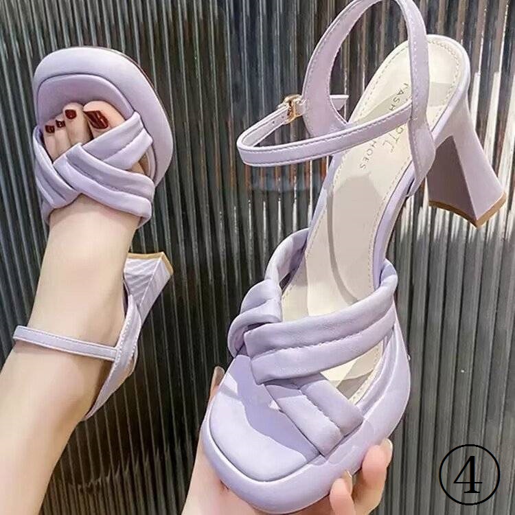 Giày Sandal Cao Gót Hở Ngón Đế Dày Màu Tím Phong Cách Phương Tây Thời Trang Mùa Hè Mới 2023
