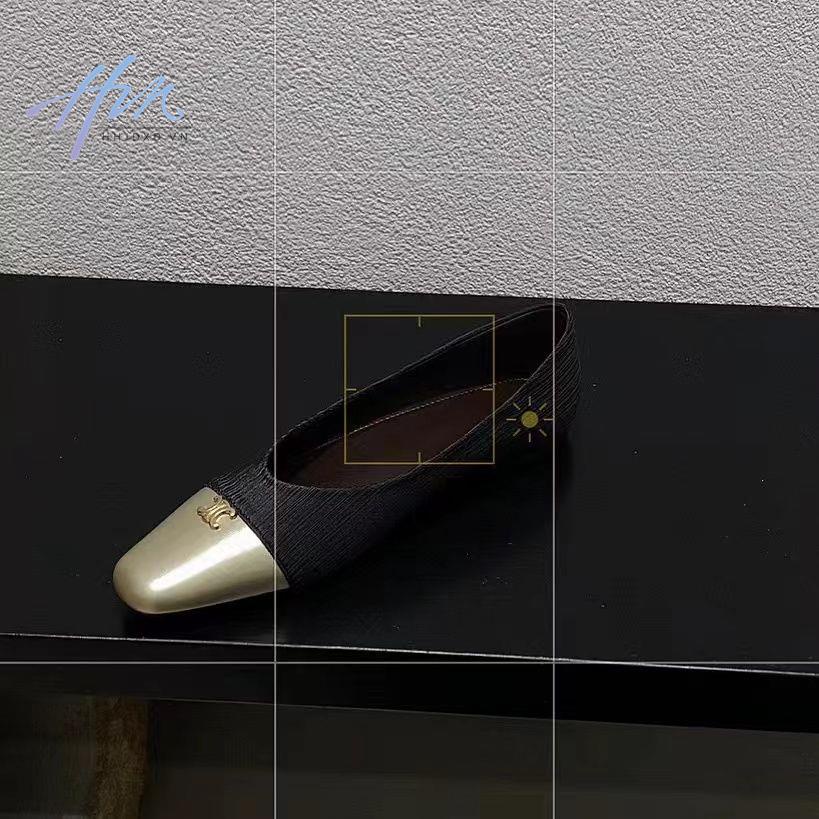 Giày Búp Bê Da Đế Bằng Miệng Nông Đính Kim Loại Kiểu Retro Hàn Quốc Thời Trang Xuân Thu 2023