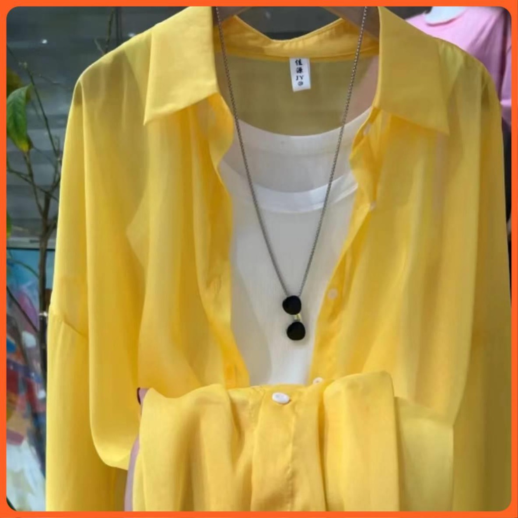 Áo Sơ Mi Chống Nắng Vải Chiffon Mỏng Đính Ngọc Trai Kiểu Hàn Quốc Thời Trang Mùa Hè Cho Nữ