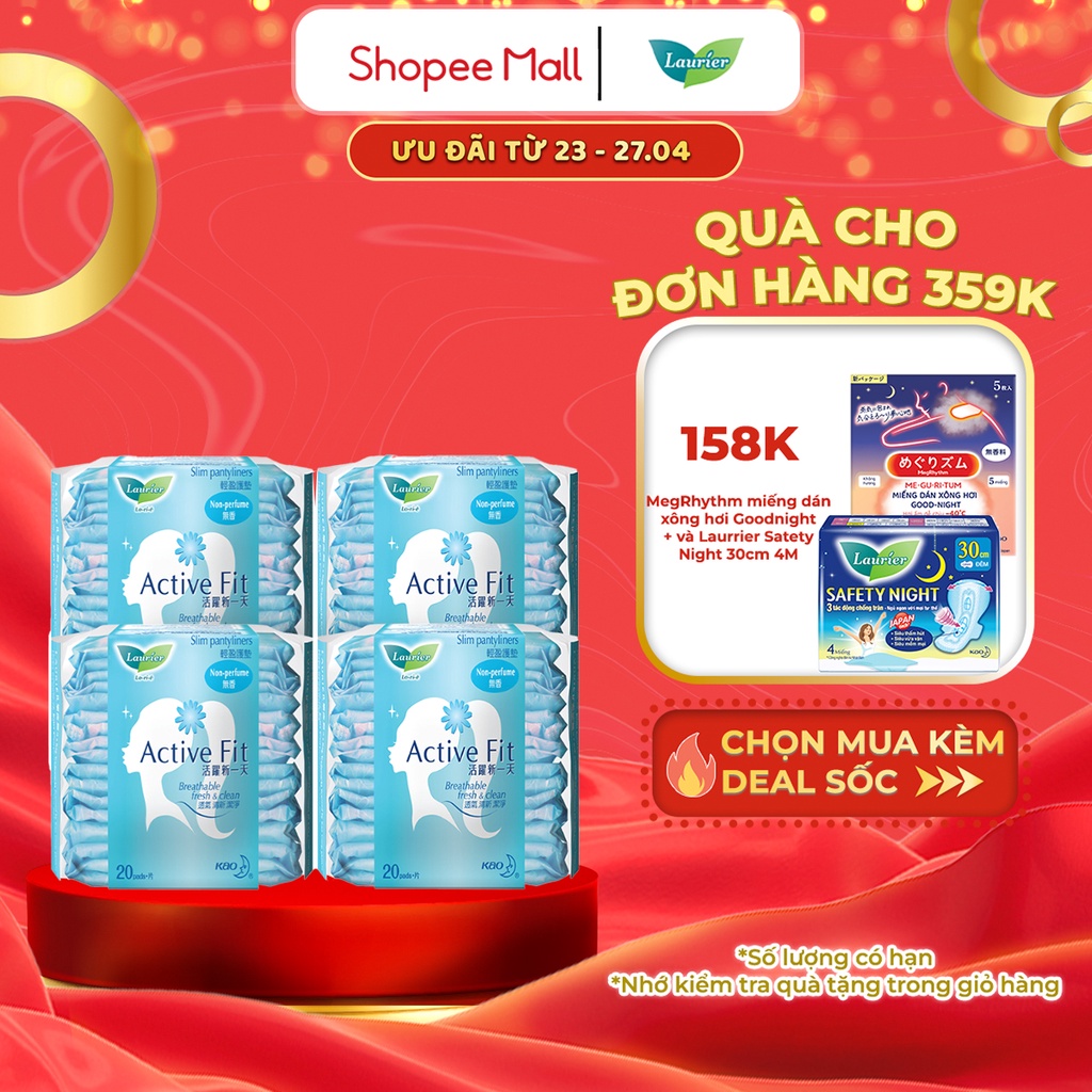 Combo 4 Băng vệ sinh hàng ngày Laurier Active Fit mềm mịn khô thoáng 20 miếng
