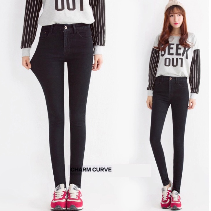 Quần jean nữ đen trơn quần bò nữ cạp cao dáng ôm giãn nở tốt [Z02] A78 | BigBuy360 - bigbuy360.vn