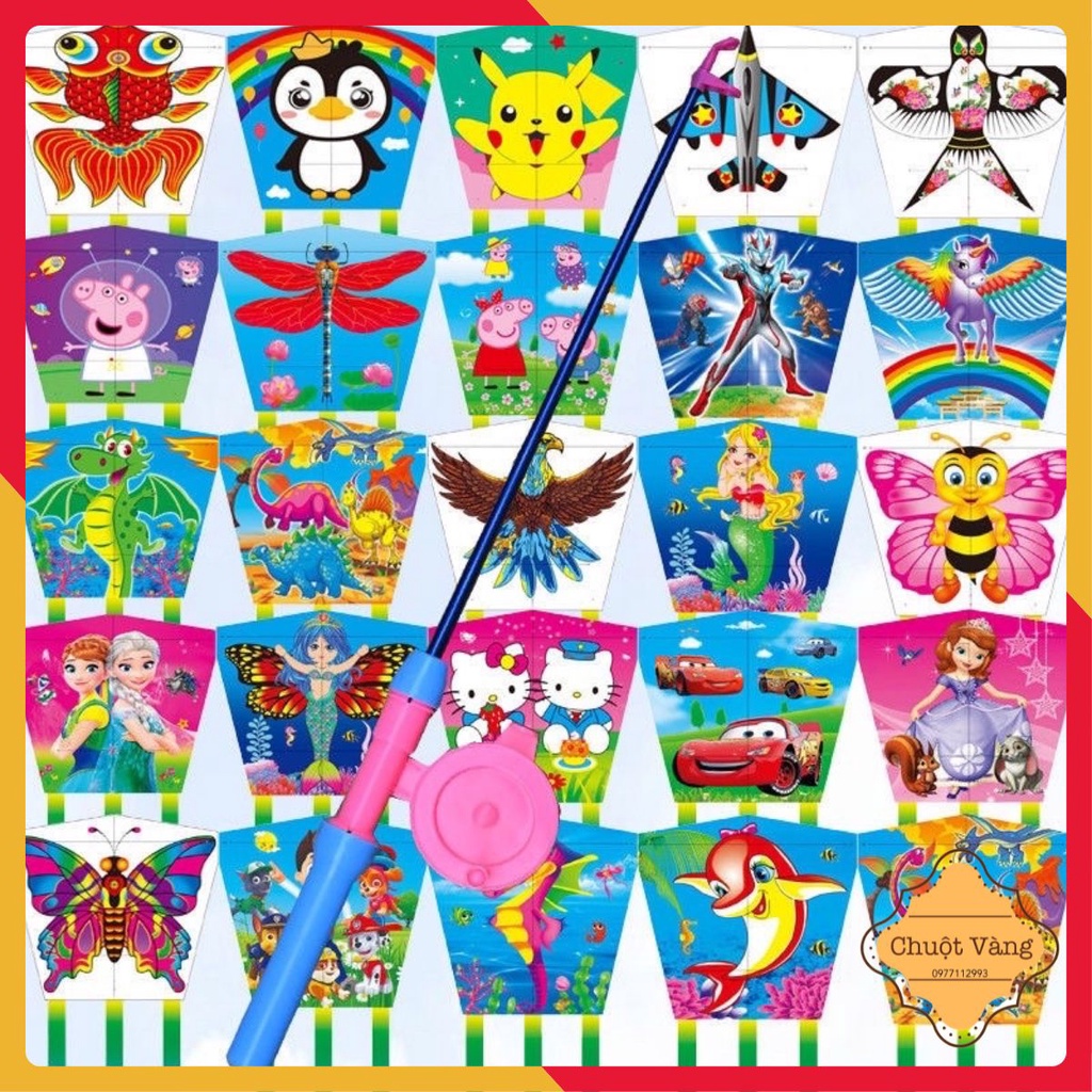 Đồ chơi thả diều có cần câu mini hoạ tiết hoạt hình dễ thương - dây dài 30m