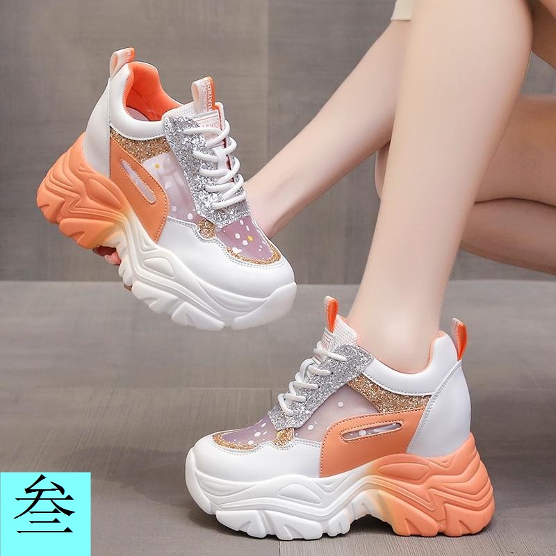 Giày Thể Thao Đế Dày 10cm Tăng Chiều Cao Phối Lưới Thoáng Khí Phong Cách Mới Mùa Thu 2023