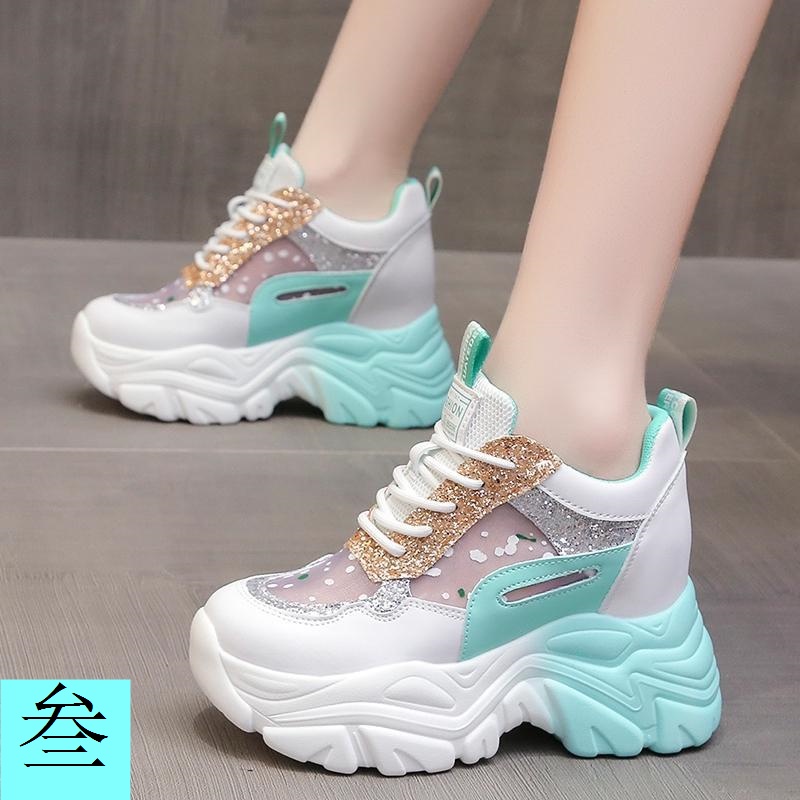 Giày Thể Thao Đế Dày 10cm Tăng Chiều Cao Phối Lưới Thoáng Khí Phong Cách Mới Mùa Thu 2023