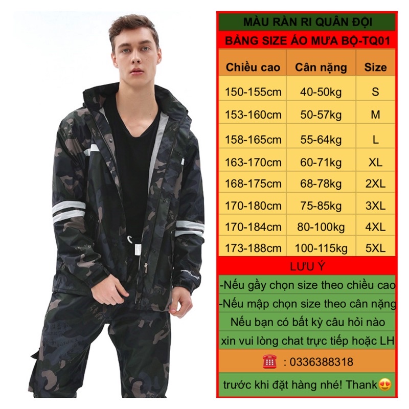 Bộ quần áo mưa thời trang cao cấp chống thấm 98% 40-120kg có phản quang, mũ liền