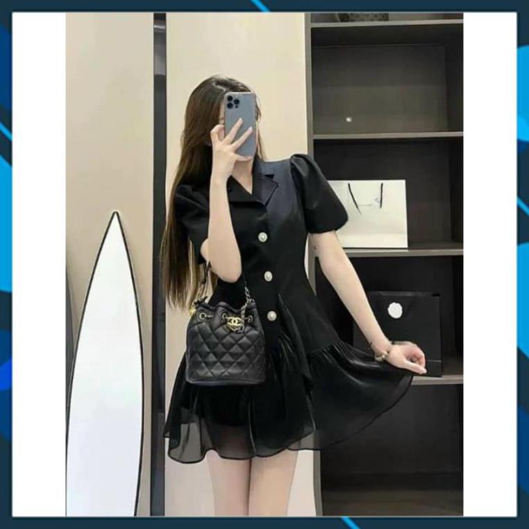 👗 Váy đầm nữ dáng xèo kết voan 2 lớp cổ vets tay ngắn thời trang nữ 👗