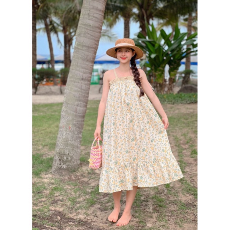 Đầm đôi mẹ và bé chất linen hoạ tiết hoa xinh xắn