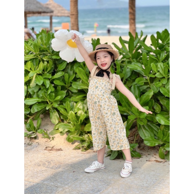 Set đồ đôi mẹ và bé, Jumsuit cho bé chất linen hoạ tiết hoa mùa hè