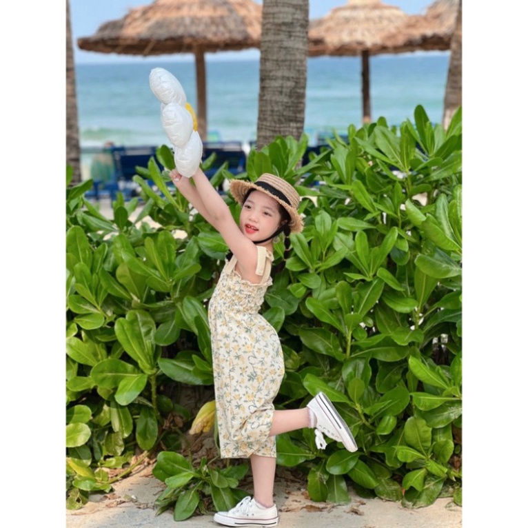 Set đồ đôi mẹ và bé, Jumsuit cho bé chất linen hoạ tiết hoa mùa hè