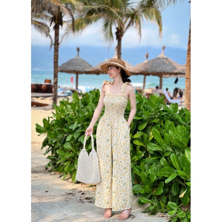 Set đồ đôi mẹ và bé, Jumsuit cho bé chất linen hoạ tiết hoa mùa hè