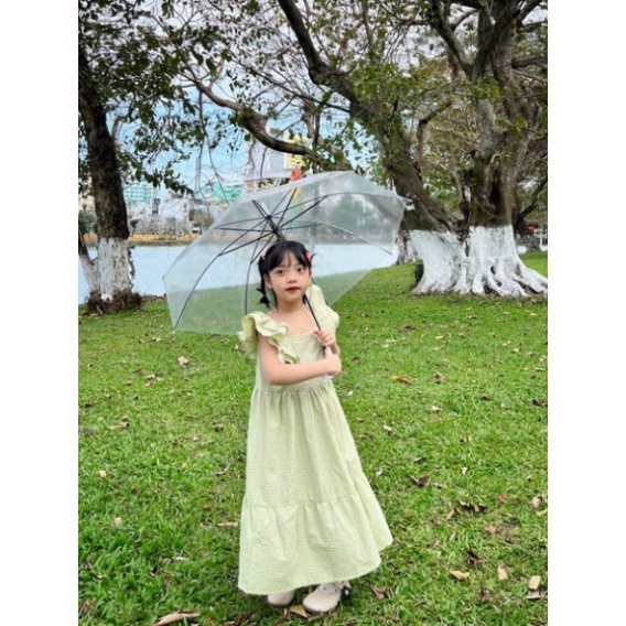 Đầm cho bé gái Set váy đôi mẹ và bé dáng maxi cánh tiên màu xanh cốm dễ thương