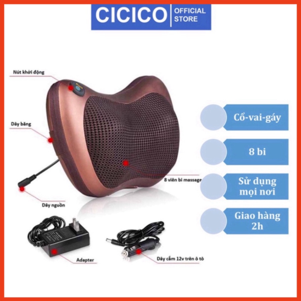Gối massage cổ vai gáy mặt trời 8 bi Hàn Quốc, máy massage body giúp làm giảm đau nhức vai gáy, bh 12 tháng - GMX4 New N