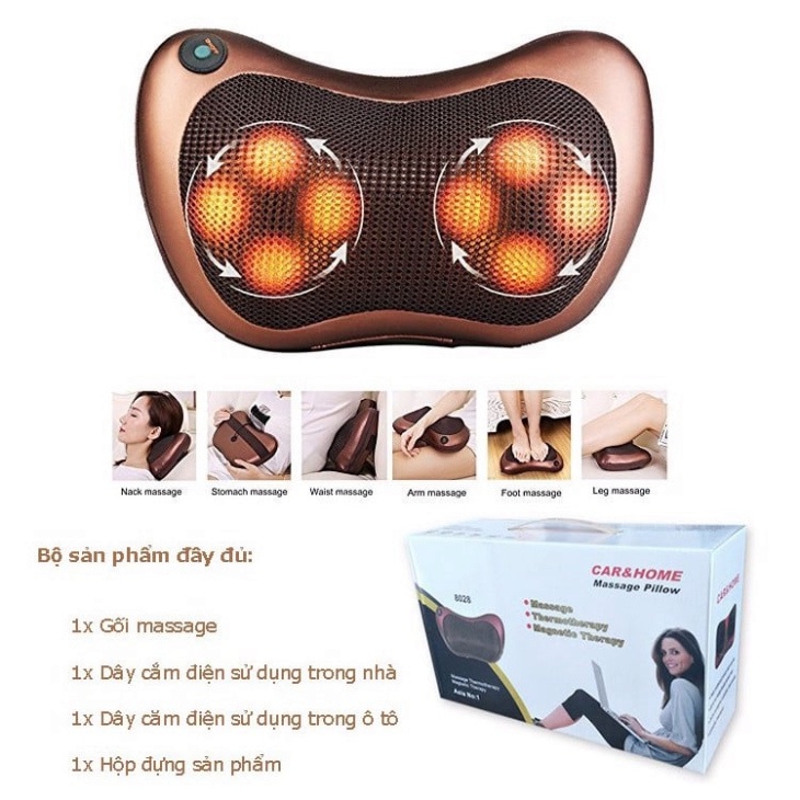 Gối massage cổ vai gáy mặt trời 8 bi Hàn Quốc, máy massage body giúp làm giảm đau nhức vai gáy, bh 12 tháng - GMX4 New N